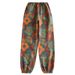 Women's Artistic Printed Cotton Gauze Pants Soft Elastic Waist Cuffed Loungewear Breathable Home Yoga Casual Beach Trousers_ecoleips.com