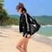 Women's Korean Style Three Piece Swimsuit Sun Protective Long Sleeved Cardigan Conservative High Waisted Briefs Sports Swimwear_ecoleips.com