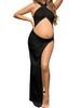 Women's Clothing Slim Pregnant Mopping Cross Collar Slit Sexy Hollow Navel Exposed Solid Color Slim Dress_ecoleips.com