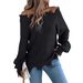 Fashion Women's Knit Sweater Long Sleeve Cold Shoulder Lace-Up Hollow Out Pullover Tops Casual Streetwear_ecoleips.com