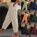 Women's Cotton Linen Trousers Solid Color Fashion Casual Everyday Elastic Waist Side Pocket Spring Autumn New Style_ecoleips.com