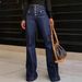 Women's Button down Elastic Flared Jeans European American Style Casual Cotton Denim Jeans for Spring/Autumn Summer_ecoleips.com