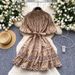 French Retro Lace Splicing Tie Waist Dress For Women Lantern Sleeve Slim Temperament A-Line Skirt Fashionable Palace Style_ecoleips.com