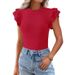 Women's Clothing Round Neck Short Sleeve Top Ruffled Casual Solid Color American Style New 2026 Fashion For Ladies_ecoleips.com