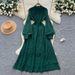 French Court-Style Lace Dress For Women – Elegant High-Waist A-Line Long Dress With Single-Button Closure (7 Colors, S-XXL)_ecoleips.com