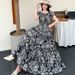 Women's Cotton Floral Off-Shoulder Long Dress Elastic Waist Summer Ethnic Style Bohemian Beach Dress_ecoleips.com
