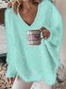 Women's V-Neck Beaded Sweater – Trendy Oversized Knit Top For Casual & Streetwear (S-XXL, Acrylic-Polyester Blend, Lightweight Comfort In 4 Colors)_ecoleips.com