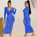 Women's Clothing sexy nightclub hot diamond mesh see-through V-neck long-sleeved long skirt dress for women_ecoleips.com