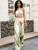 Holiday Style Spice Girl Style Ladies Neck Top Wide Leg Pants Set Skinny Bird Of Paradise Print Neck Design Travel Wear_ecoleips.com