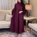 Women's Clothing Modest Abaya Dress Elegant Long Dress With Pleated Lantern Sleeves Stand Collar Loose A-Line Silhouette Solid Color Muslim Dress_ecoleips.com