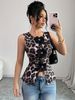 Women's Clothing Ladies Versatile Bow Tie Three Dimensional Flower Belt Diamond Pleated Leopard Print Sleeveless Vest_ecoleips.com