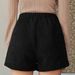 Women's High Waist Corduroy Autumn Winter Slimming Wide Leg A-Line Shorts Casual Black_ecoleips.com