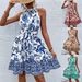 Women's Clothing Halter Neck Waist Sleeveless Printed Dress Women's Clothing_ecoleips.com