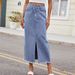 Women's Distressed Denim Maxi Skirt - Asymmetrical Hem & High Slit Summer Long Skirt_ecoleips.com