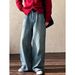Luxi American High Street Loose Straight Leg Jeans For Women In Winter, Wide Leg And Velvet Pants With Belt 68207_ecoleips.com