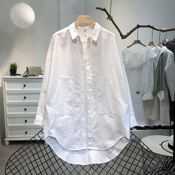 Women’s Clothing Cotton white shirt women's long sleeved inner wear fashionable autumn and winter loose casual ladies long sleeved shirt_ecoleips.com