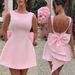 Aria Basics Aria Basics Foreign Trade European And American New Women's Pearl Bow Slim Fit Short Hot Girl Waist-Cinching Backless A-Line Solid_ecoleips.com