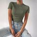 Women's Clothing Spring And Summer New Products Slim Fit Versatile Pleated Round Neck Knitted Short Sleeved T Shirt_ecoleips.com