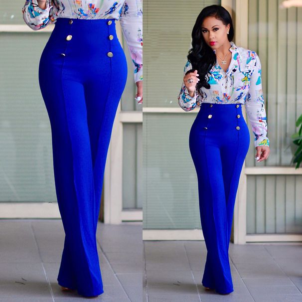 Women's Clothing Slim High Waist Personality Double Breasted Flared Trousers_ecoleips.com