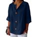 Women's Clothing Women's Loose Fitting Button Top Long Sleeve Cotton Linen Blend Split Casual Fashion T-Shirt For Autumn Winter_ecoleips.com