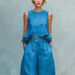 Women's Sleeveless Ruffle Top And Wide-Leg Pants Set, Summer Casual Two Piece Outfit, Stretchy Comfort Jumpsuit Alternative In Solid Colors_ecoleips.com