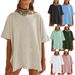 Summer Women's Patchwork Five-Sleeve Top Solid Color Loose Fit Round Neck_ecoleips.com