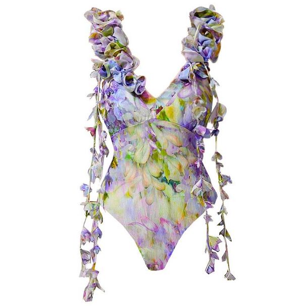 Women's One Piece Swimsuit With 3D Flower Print And Tassel European American Style Clothing_ecoleips.com