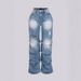 Women's Smoky Pleated Ripped Jeans Trousers Fashionable Denim Pants American Style_ecoleips.com