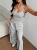 Summer Women's Grey Jumpsuits, Sleeveless Halter Design, Backless, Loose Wide-leg Styles_ecoleips.com