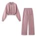 Women's Cropped Zip-Up Bomber Jacket, Soft Fleece Long Sleeve Casual Sweatshirt Coat, Elastic Cuff Hem Embroidery Baseball Outwear For Daily Streetwea_ecoleips.com