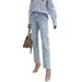 Women's Stretch Denim Straight Leg Pants Spring European American Style_ecoleips.com