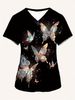 Butterfly Pattern 3D Print Dual Pockets V-neck Top Comfortable Functional Care Short Sleeve Uniform For Nurse Women's Clothing_ecoleips.com