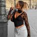 Women’s Sexy Lace-Paneled V-Neck T-Shirt – Stretch Polyester Blend With Sheer Mesh Inserts (S-L, Black)_ecoleips.com