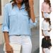 Women's Clothing Spring And Summer New Button Down Shirt Loose Shirt Solid Color Casual_ecoleips.com