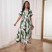 Women's Clothing Fashion Digital Printing V Neck Waist Elegant Temperament Women's Dress_ecoleips.com