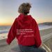 Women's Fleece Lined Sweatshirt Solid Color Letter Print With Kangaroo Pocket Drawstring_ecoleips.com