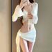 Women's Clothing New Four Piece Set High End White Sexy Split Swimsuit Sanya Resort Hot Spring_ecoleips.com