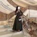 Modest Abaya Dress Elegant V-Neck Long Sleeve Party Dress – Glamorous A-Line Evening Gown With Rhinestone Detail (XS-XXL, Army Green)_ecoleips.com