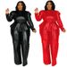 Women's Clothing Plus Size Women's PU Leather Suit Jacket Stand Collar Belt Long Design For Casual And Formal Wear_ecoleips.com