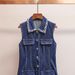 Women's Denim Pleated Dress - Sleeveless Single-Breasted With Beaded Lapel (Spring/Summer Light Mature Style)_ecoleips.com