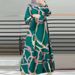 In Stock Cross-Border New Printed Middle Eastern Muslim Malay Full Sleeve Round Neck Robe Long Dress Factory Wholesale_ecoleips.com