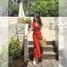 Rose Red V-Neck Strap For Women Summer Waist-Cinching Bodycon Vacation Long Elegant High-End Dress_ecoleips.com