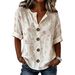 Women's V Neck Casual Shirt 3D Printed Button Top American Style Spring Summer New_ecoleips.com