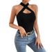 Women's Clothing Slim Cross Neck Sleeveless Off Shoulder Ladies Sexy Vest Top_ecoleips.com