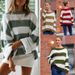 Women's Casual Striped Knit Sweater Long Sleeve Loose Fit Round Neck Top For Autumn Winter Women's Clothing_ecoleips.com