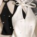 Women's French Style Beaded Strapless Cami Top Backless Knit Sleeveless Bustier Chic Layering Statement Piece_ecoleips.com