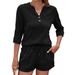 Women's Clothing Spring And Summer New Solid Color V Neck Mid Sleeve Loose T Shirt Pocket Shorts Suit_ecoleips.com