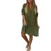 Leisure Spring/Summer Loose-Fitting Beach Short-Sleeved Solid Cotton Linen Shirt Dress_ecoleips.com