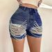 Cross-border European And American Denim Shorts 2025 Summer Collection, New High-waisted Slimming Handmade Beaded Ripped_ecoleips.com