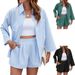 Women's Clothing Spring And Summer New Solid Color Lapel Three Quarter Sleeve Loose Shirt Shorts Suit_ecoleips.com